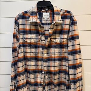 AE Men's Plaid Flannel Shirt - Blue and Orange